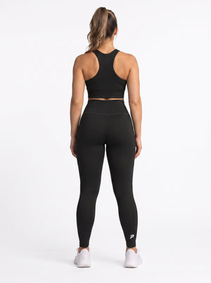 Black high-waisted pocket leggings by Proven Sportswear, featuring a sleek fit and functional side pockets for active wear.