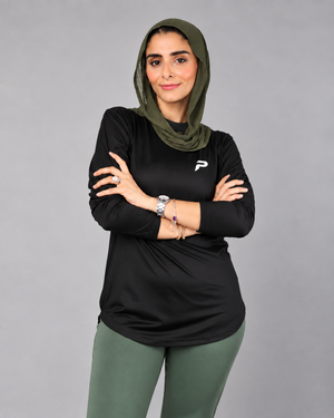 Long sleeve Proven Sportswear performance sports T-shirt with moisture-wicking fabric and athletic fit, shown on a model.