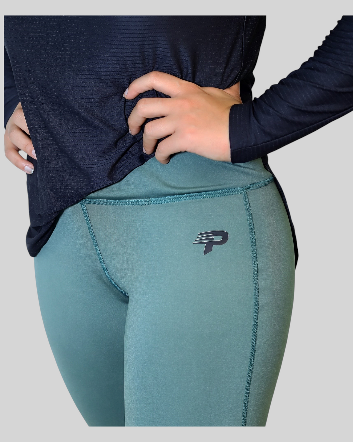 Olive green flare leggings by Proven Sportswear featuring a high-waist design and stretchy fabric for activewear.