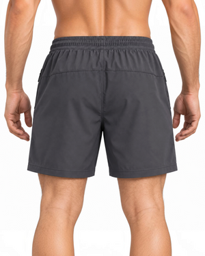 Grey motion training shorts by Proven Sportswear, designed for athletic activity and active wear, shown on a model.
