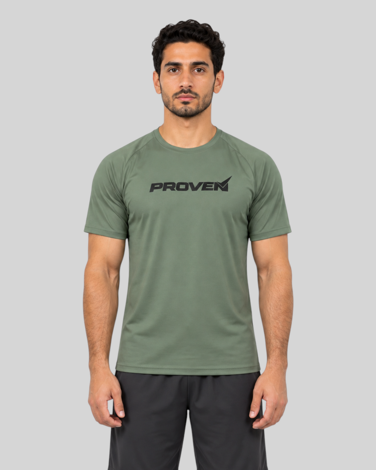 Olive green Proven Sportswear Essential Performance T-shirt for sports and active wear, with a comfortable fit and breathable fabric.