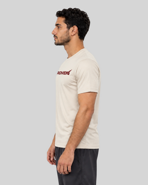 Desert sand Proven Sportswear Essential Performance Tee sports T-shirt laid flat, showcasing breathable fabric and athletic fit.