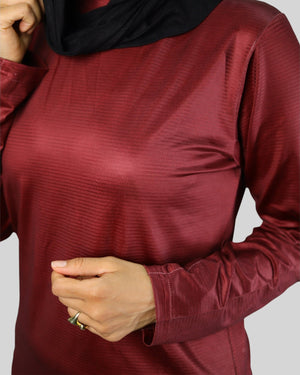 proven sport wear long sleeve performance t-shirt in maroon with a subtle textured fabric and athletic fit