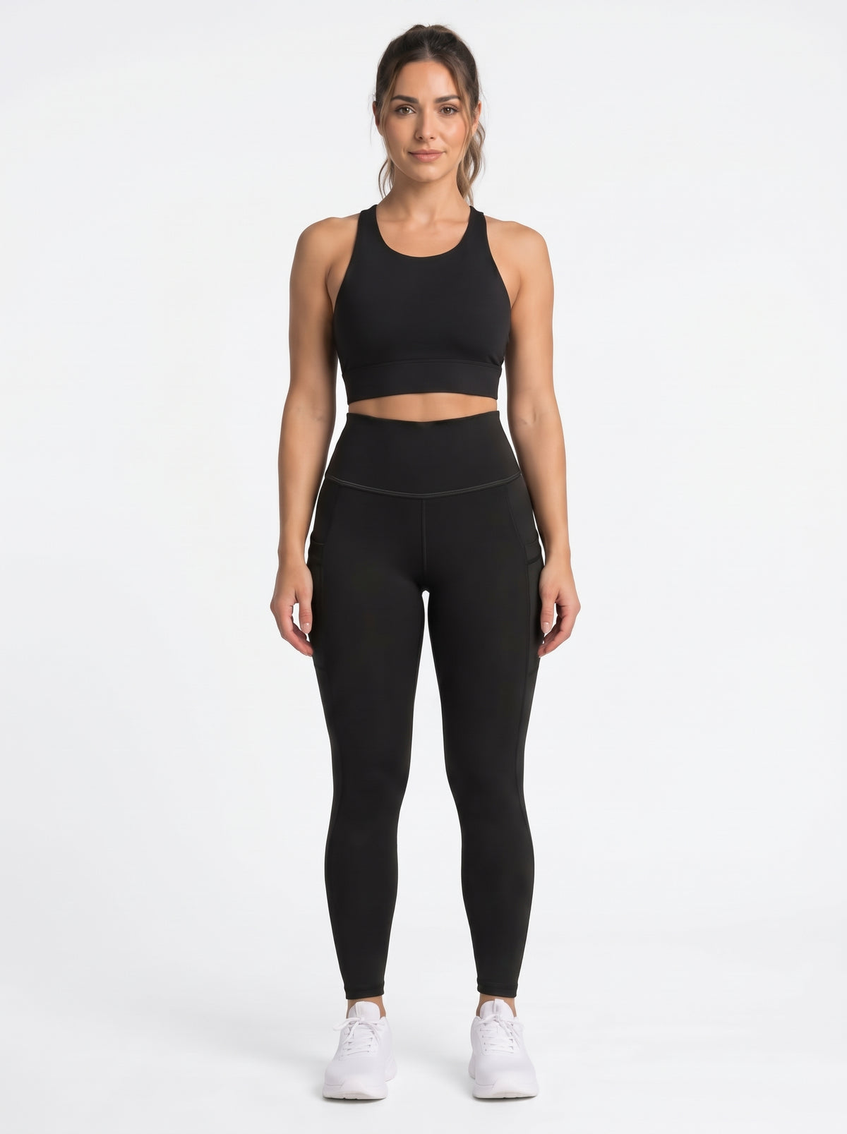 Black high-waisted pocket leggings by Proven Sportswear, featuring a snug fit and functional side pockets for active wear.