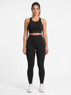 Black high-waisted pocket leggings by Proven Sportswear, featuring a snug fit and functional side pockets for active wear.