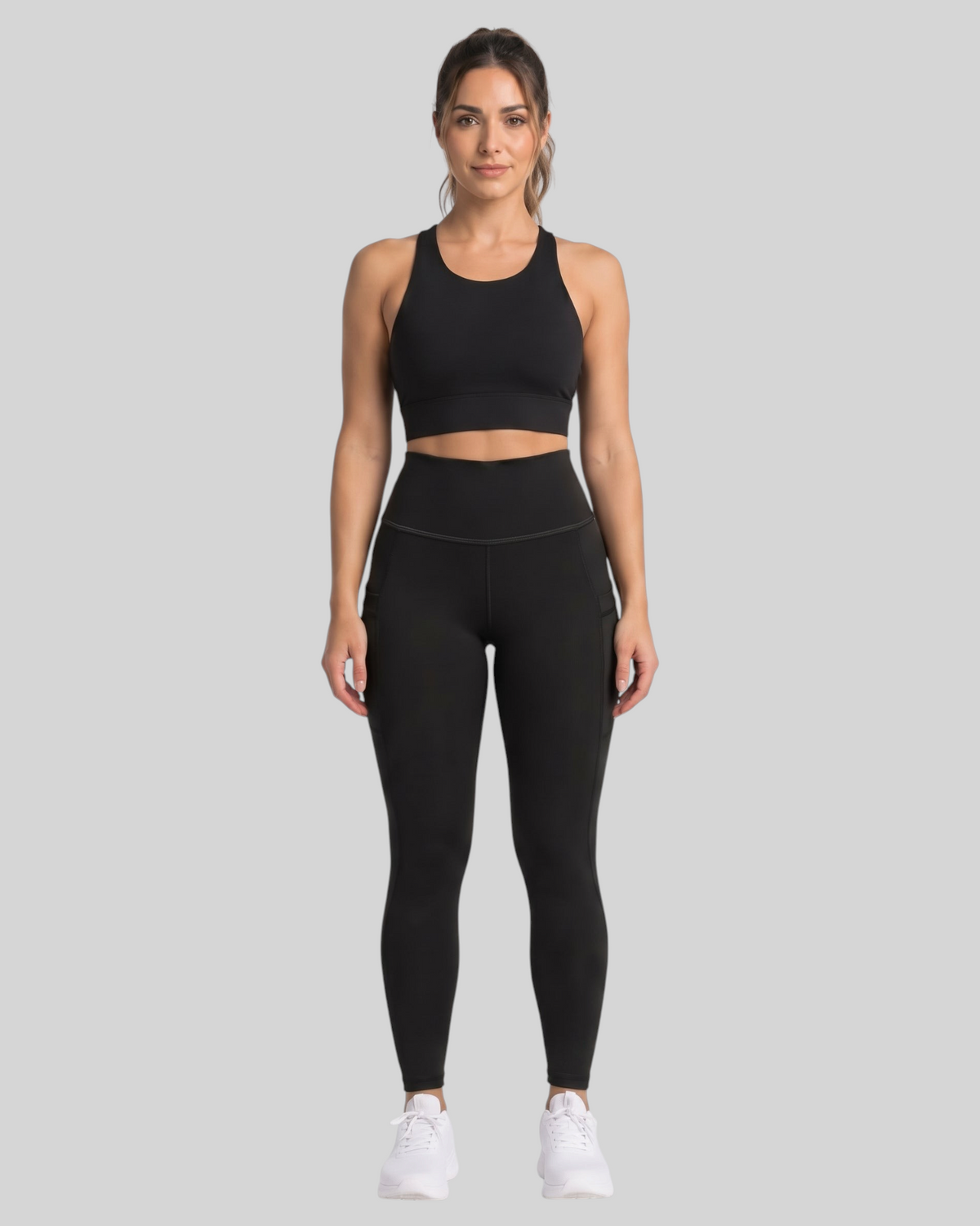 Black high-waisted pocket leggings by Proven Sportswear, featuring a snug fit and functional side pockets for active wear.