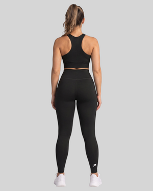Black high-waisted pocket leggings by Proven Sportswear, featuring a sleek fit and functional side pockets for active wear.