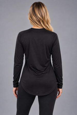 Black Proven Sportswear long sleeve performance T-shirt for sports, made with breathable, moisture-wicking fabric.
