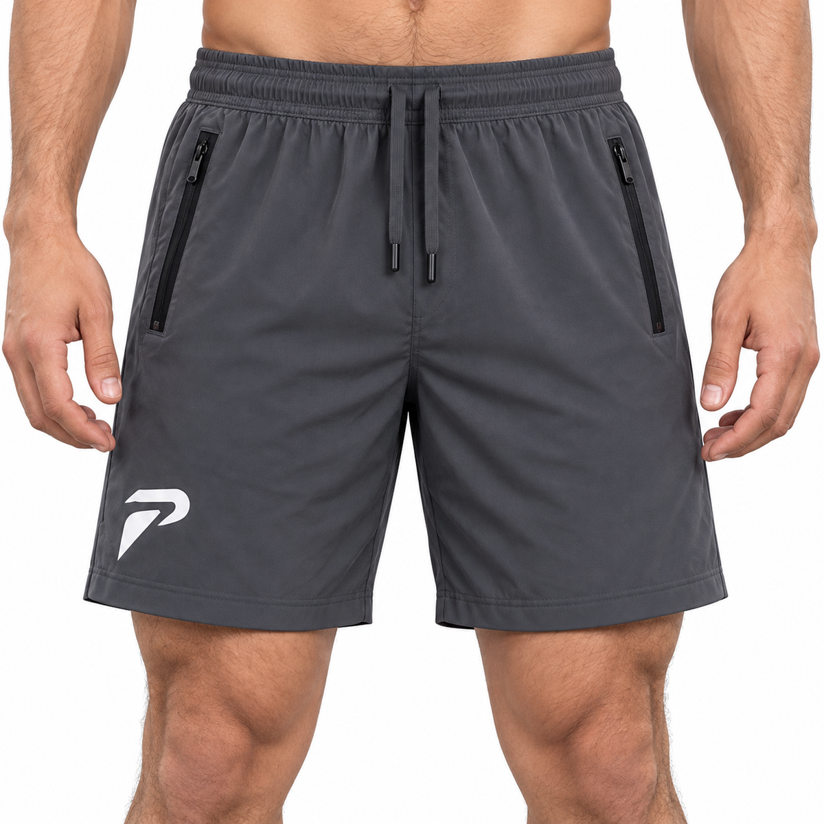 Proven Sportswear grey motion training shorts for sports and exercise, featuring lightweight fabric and comfortable fit.