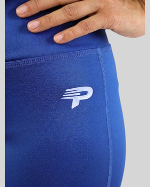 Navy blue flare leggings from Proven Sportswear with a fitted waistband and flared leg design, ideal for activewear or casual wear.