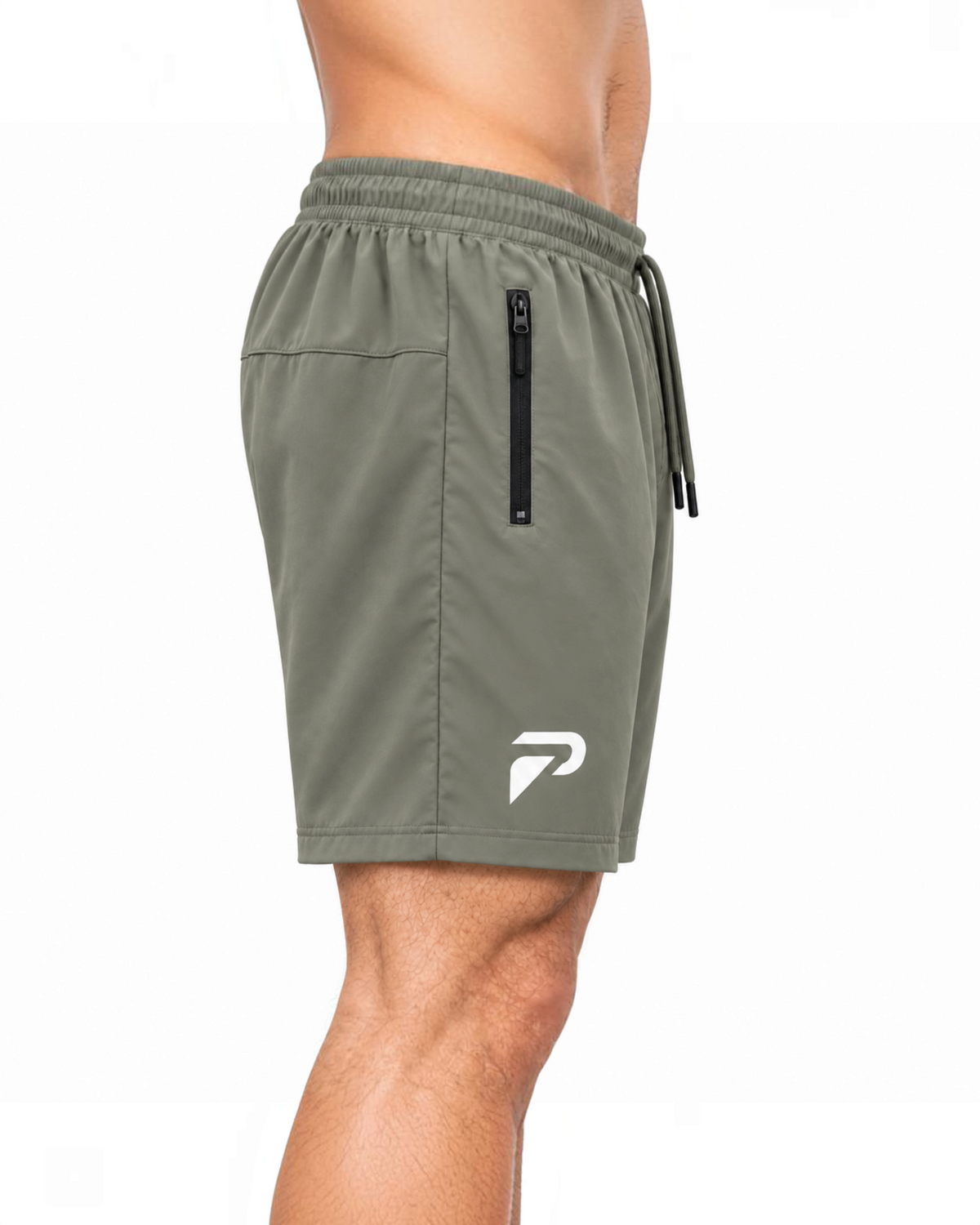 Dark olive Proven Sportswear motion training shorts for sports, featuring a comfortable fit and breathable fabric.