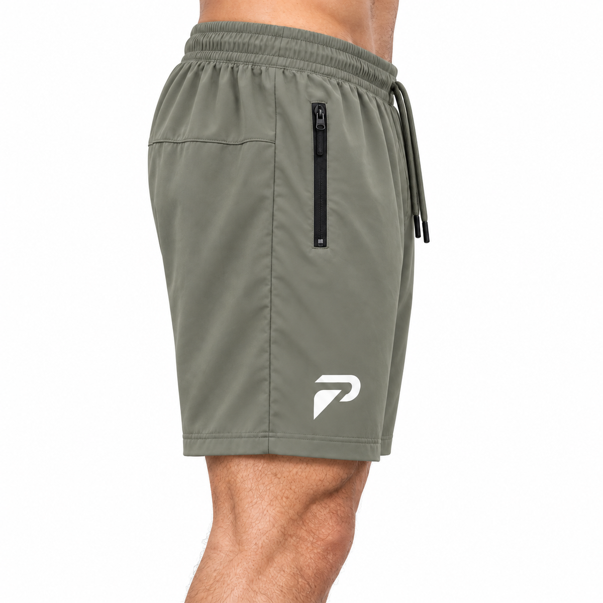 Dark olive Proven Sportswear motion training shorts for sports, featuring a comfortable fit and breathable fabric.