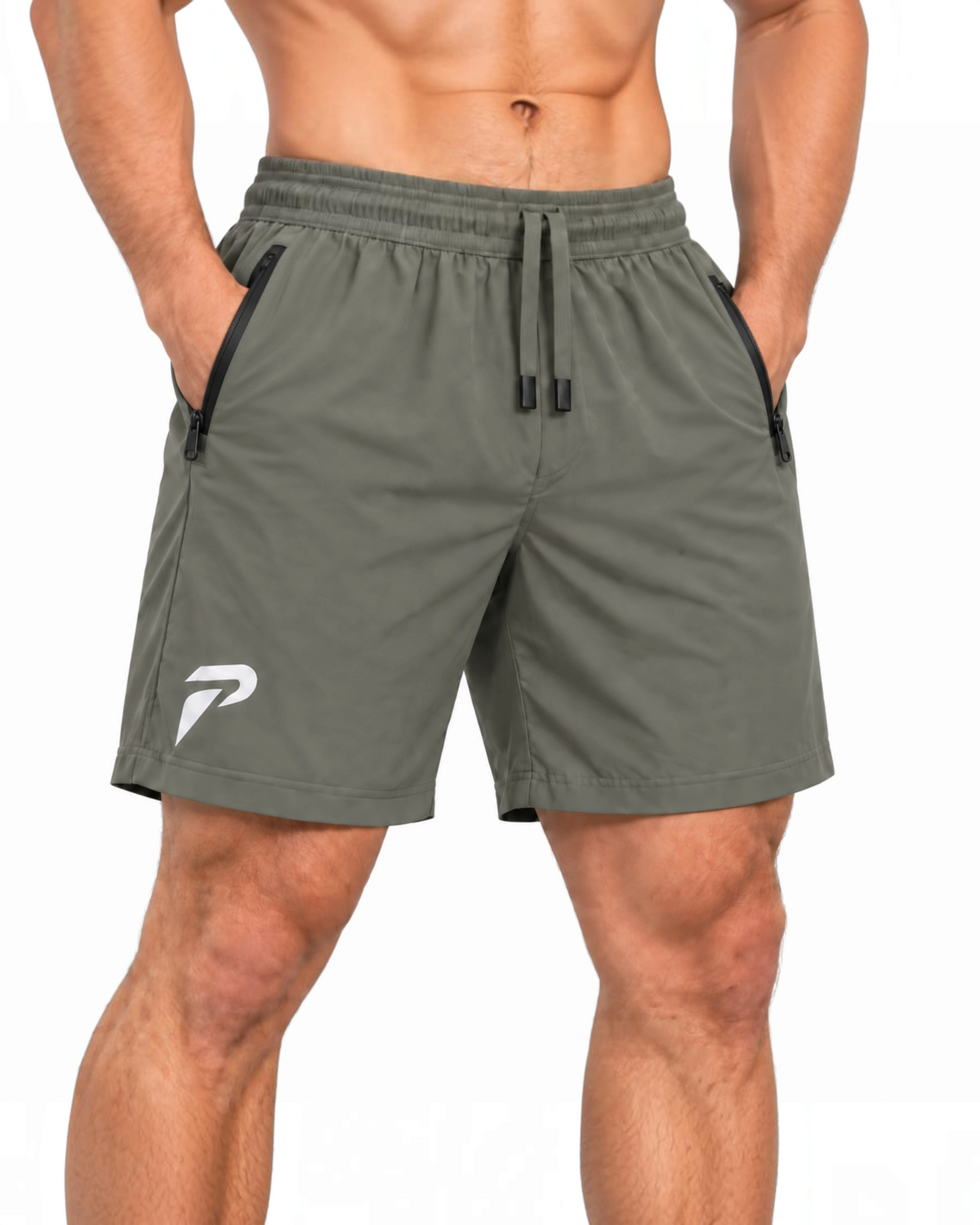 Dark olive Proven Sportswear motion training shorts with an elastic waistband and breathable fabric for active workouts.