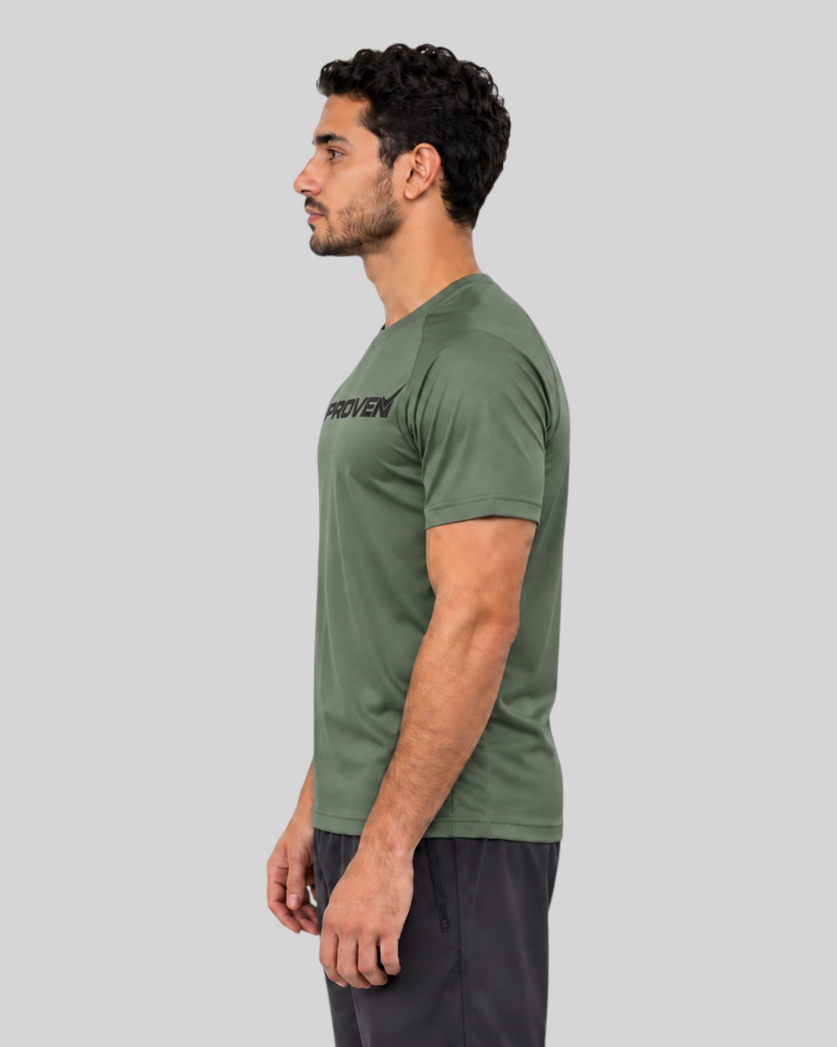 Olive green Proven Sportswear Essential Performance T-shirt for sports and casual wear, lightweight and comfortable fit.