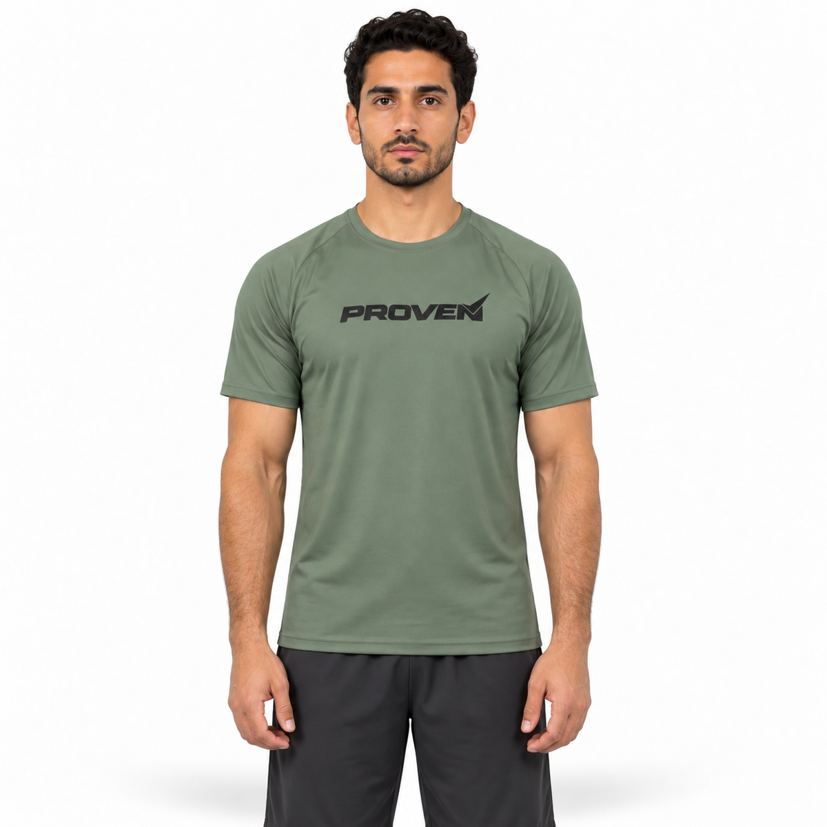 Olive green Proven Sportswear Essential Performance T-shirt for sports and active wear, with a comfortable fit and breathable fabric.