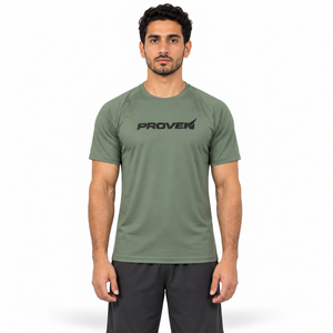 Olive green Proven Sportswear Essential Performance T-shirt for sports and active wear, with a comfortable fit and breathable fabric.