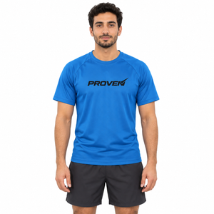 Blue Proven Sportswear Performance Tee sports T-shirt featuring a fitted design and breathable fabric, ideal for athletic activities.