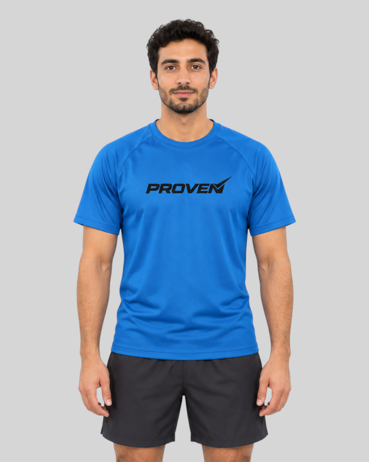 Blue Proven Sportswear Performance Tee sports T-shirt featuring a fitted design and breathable fabric, ideal for athletic activities.