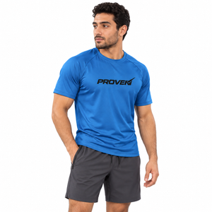 Blue Proven Sportswear Performance Tee sports T-shirt with breathable fabric and athletic fit, ideal for active wear.