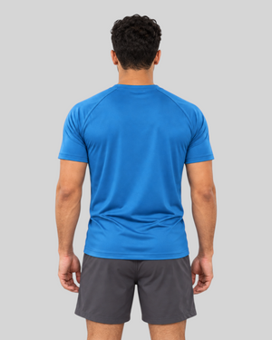 Proven Sportswear Performance Tee in Goblet Blue, a fitted athletic sports T-shirt with breathable fabric and short sleeves.