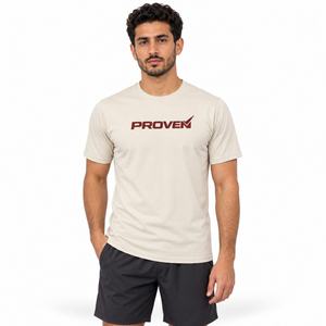 Desert sand Proven Sportswear Essential Performance T-shirt for sports, lightweight and breathable fabric, displayed flat.