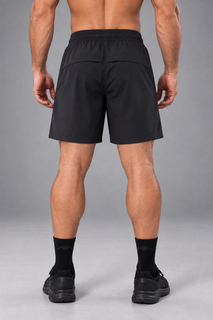 Black Proven Sportswear motion training shorts for sports, featuring a lightweight, breathable design and adjustable waistband.