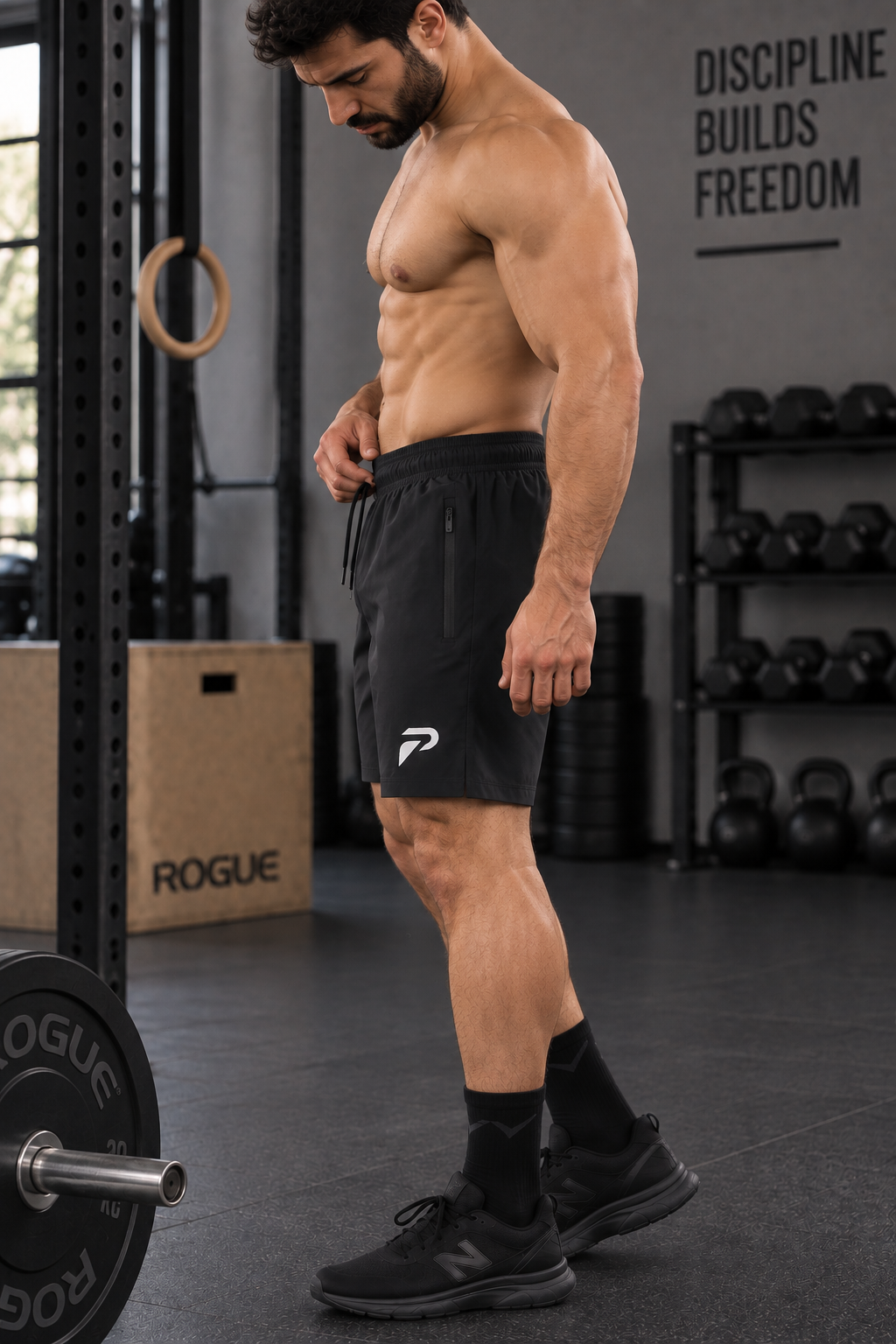 Black motion training shorts by Proven Sportswear, lightweight sports shorts with a breathable design for active workouts.