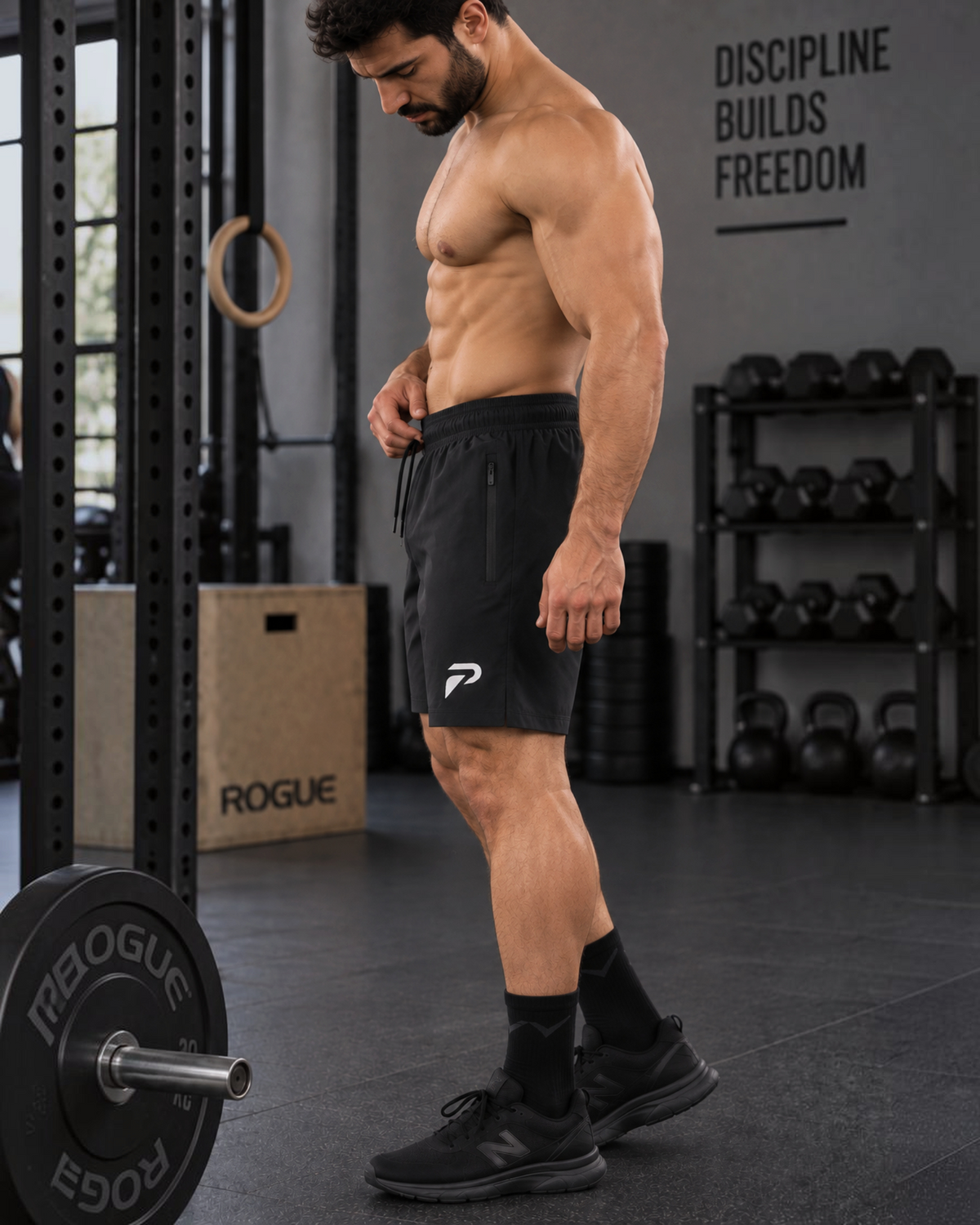 Black motion training shorts by Proven Sportswear, lightweight sports shorts with a breathable design for active workouts.